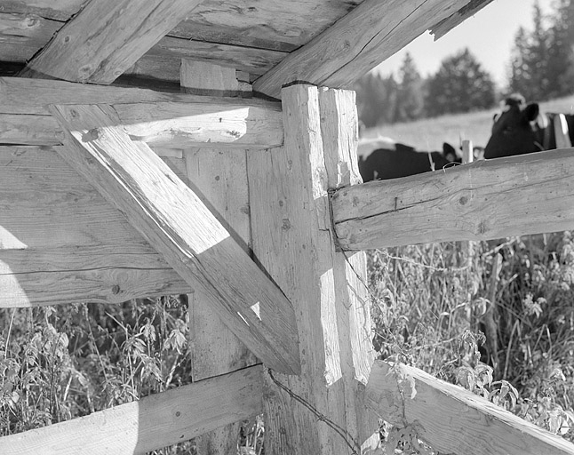 Assemblage de la charpente de l'abreuvoir. © Jérôme Mongreville / Région Bourgogne-Franche-Comté, Inventaire du patrimoine - 1996