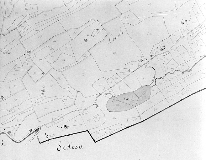Plan-masse et de situation. Dessin, 1812. Extrait du plan cadastral, commune de Septmoncel, section A, feuille 2, échelle 1:5000. © Jérôme Mongreville / Région Bourgogne-Franche-Comté, Inventaire du patrimoine - 1996