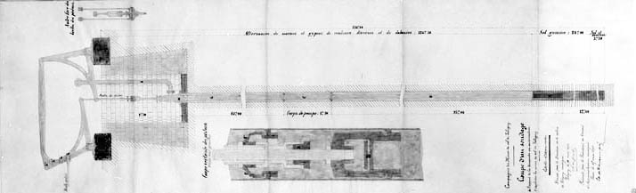 [Coupe d'un sondage et coupe verticale des pistons]. © Jérôme Mongreville / Région Bourgogne-Franche-Comté, Inventaire du patrimoine - 1996