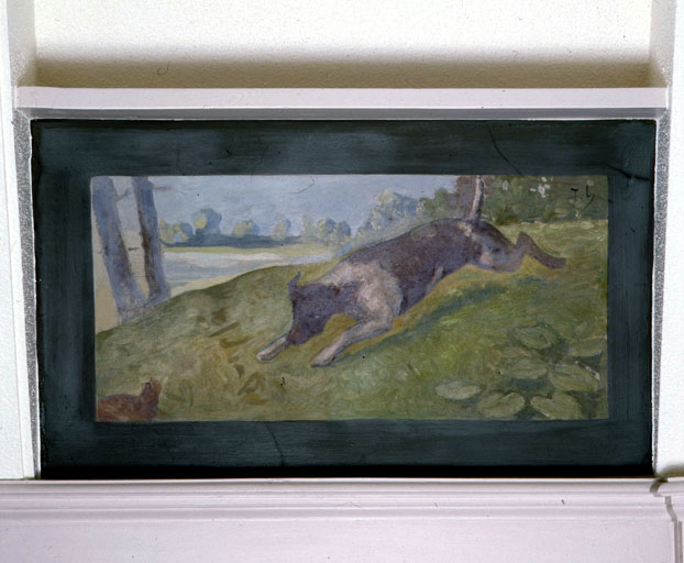 Chien poursuivant un animal, vue générale. © Jérôme Mongreville / Région Bourgogne-Franche-Comté, Inventaire du patrimoine - 1997