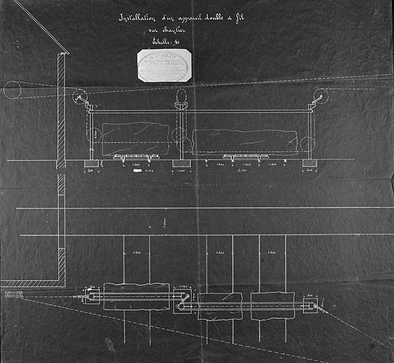 Installation d'un appareil double à fil sur chantier [projet]. © Yves Sancey / Région Bourgogne-Franche-Comté, Inventaire du patrimoine - 1997