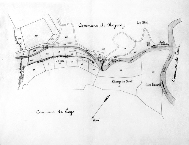 Construction d'un barrage-réservoir à proximité du Moulin du Saut Plan des lieux. © Yves Sancey / Région Bourgogne-Franche-Comté, Inventaire du patrimoine - 1997