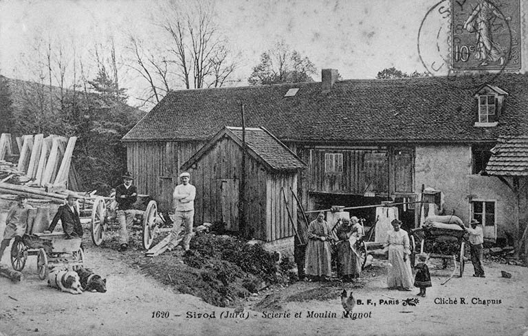 Sirod (Jura) - Scierie et Moulin Mignot, carte postale, s.d. [avant 1910]. © Yves  Sancey (reproduction) / Région Bourgogne-Franche-Comté, Inventaire du patrimoine - 1998