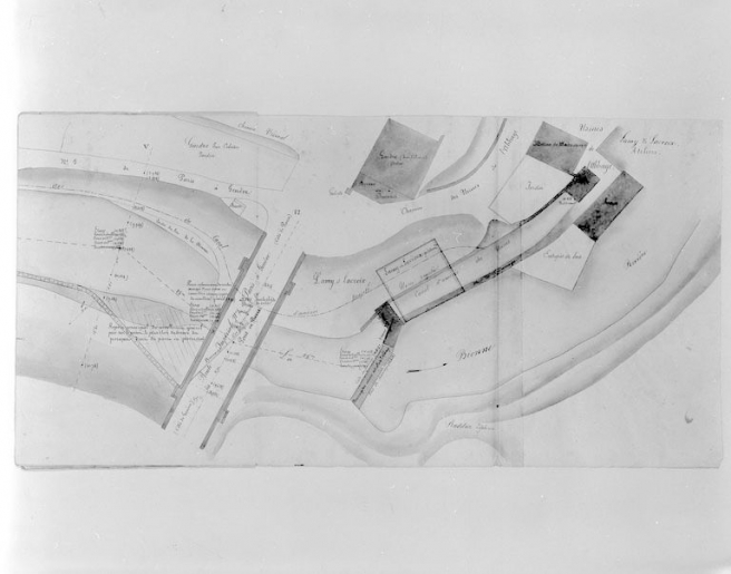 Demande de construction d'un barrage des Srs Lamy et Lacroix. Plan général [détail de la partie droite]. © Jérôme Mongreville, Lamairesse / Région Bourgogne-Franche-Comté, Inventaire du patrimoine - 1999