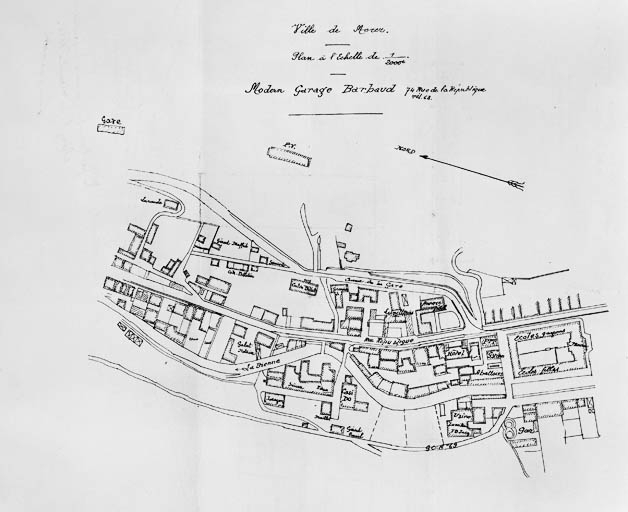 Ville de Morez. Plan à l'échelle 1/2000. Modern Garage Barbaud, 1933. © Jérôme Mongreville / Région Bourgogne-Franche-Comté, Inventaire du patrimoine - 1999 Ville de Morez. Plan à l'échelle 1/2000. Modern Garage Barbaud, 1933. © Jérôme Mongreville / Région Bourgogne-Franche-Comté, Inventaire du patrimoine - 1999