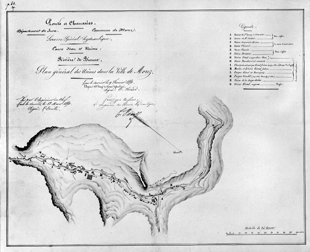 Rivière de Bienne. Plan général des Usines dans la Ville de Morez, 1850. © Jérôme Mongreville / Région Bourgogne-Franche-Comté, Inventaire du patrimoine - 1999 Rivière de Bienne. Plan général des Usines dans la Ville de Morez, 1850. © Jérôme Mongreville / Région Bourgogne-Franche-Comté, Inventaire du patrimoine - 1999