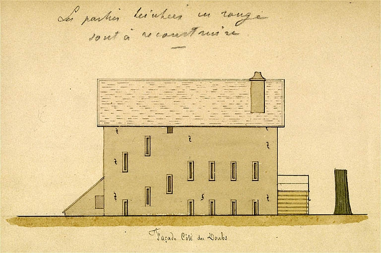 Maison éclusière n° 50 à St Paul - 1880 [détail : ] Façade côté du Doubs. © Jérôme Mongreville, Paul Schoendoerffer / Région Bourgogne-Franche-Comté, Inventaire du patrimoine - 2001