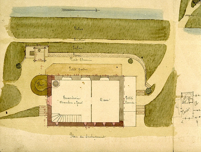 Maison éclusière n° 50 à St Paul - 1880 [détail : ] Plan du soubassement. © Jérôme Mongreville, Paul Schoendoerffer / Région Bourgogne-Franche-Comté, Inventaire du patrimoine - 2001