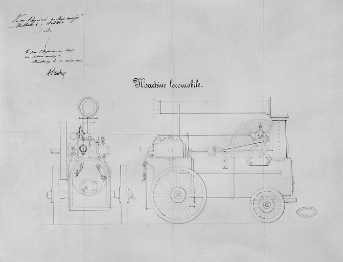 Machine locomobile [vue de face et de côté]. © Jérôme Mongreville / Région Bourgogne-Franche-Comté, Inventaire du patrimoine - 2001