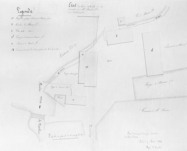 Plan relatif à la demande du sieur François Marion, brasseur à Courtelevan, pour obtenir l'autorisation de construire un battoir hydraulique [...]. © Jérôme Mongreville / Région Bourgogne-Franche-Comté, Inventaire du patrimoine - 2001