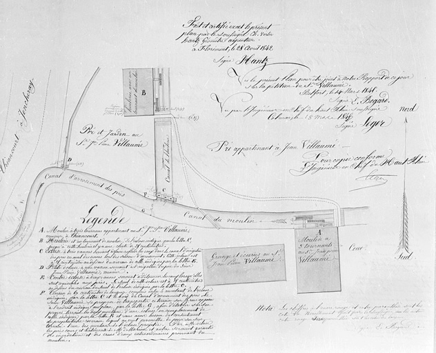 Plan-masse et de situation du moulin appartenant à Jean-Pierre Villaume. © Jérôme Mongreville / Région Bourgogne-Franche-Comté, Inventaire du patrimoine - 2001