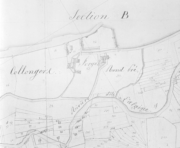 Grandvillard. Section C dite Anguisset, 1ère feuille [plan-masse et de situation extrait du plan cadastral napoléonien]. © Jérôme Mongreville / Région Bourgogne-Franche-Comté, Inventaire du patrimoine - 2001