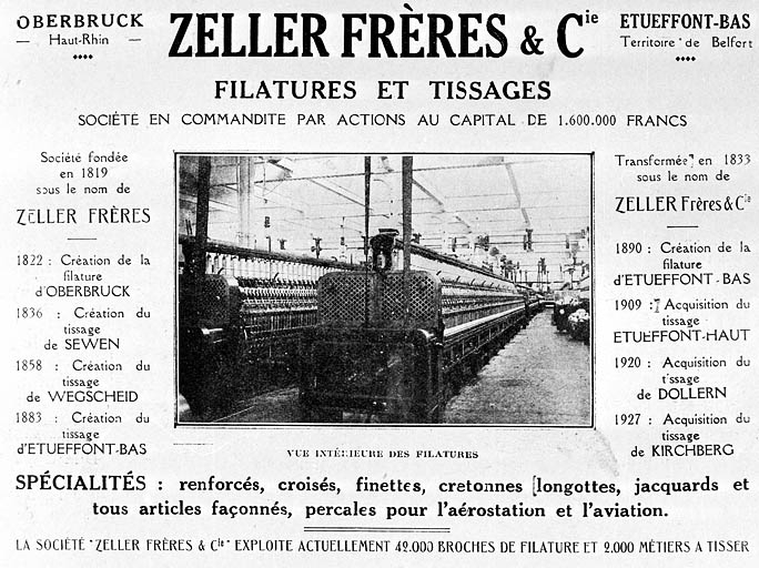 Publicité des Ets Zeller Frères et Cie. © Jérôme  Mongreville (reproduction) / Région Bourgogne-Franche-Comté, Inventaire du patrimoine - 2001