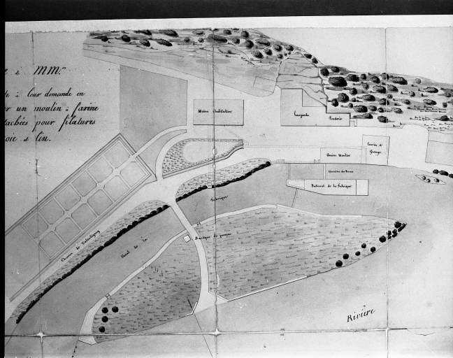 Plan de l'usine de MMrs Constant Peugeot et Cie jointe à leur demande en autorisation de transformer un moulin à farine [...] [Détail]. © Yves Sancey / Région Bourgogne-Franche-Comté, Inventaire du patrimoine - 2002
