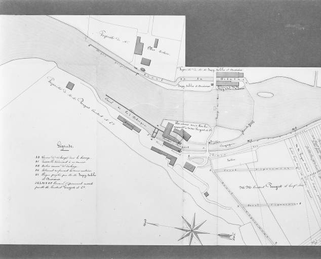 Plan parcellaire d'une partie des terrains situés à l'amont des usines le long de la rive gauche [.]. © Yves Sancey / Région Bourgogne-Franche-Comté, Inventaire du patrimoine - 2002