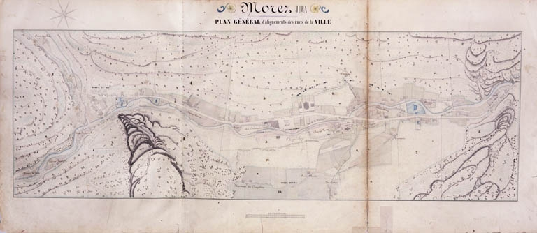 Morez. Plan d'alignements [plan dépliant], 1845-1859. © Yves Sancey / Région Bourgogne-Franche-Comté, Inventaire du patrimoine - 2002