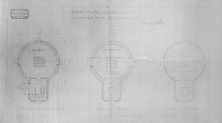 Observatoire de Besançon. Coupole pour équatorial [plans à chaque étage], vers 1938. © Jérôme Mongreville / Région Bourgogne-Franche-Comté, Inventaire du patrimoine - 2003