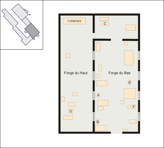 Plan de localisation des fours à gaz. © André Céréza / Région Bourgogne-Franche-Comté, Inventaire du patrimoine - 2005 Plan de localisation des fours à gaz. © André Céréza / Région Bourgogne-Franche-Comté, Inventaire du patrimoine - 2005