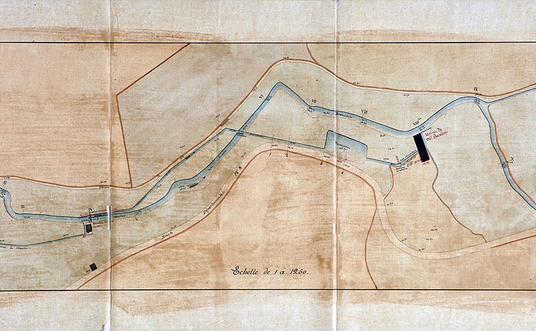 Projet de règlement de l'usine à faulx de Corravillers au sieur Clément Paxion. Plan des lieux. © Jérôme Mongreville / Région Bourgogne-Franche-Comté, Inventaire du patrimoine - 2005 Projet de règlement de l'usine à faulx de Corravillers au sieur Clément Paxion. Plan des lieux. © Jérôme Mongreville / Région Bourgogne-Franche-Comté, Inventaire du patrimoine - 2005
