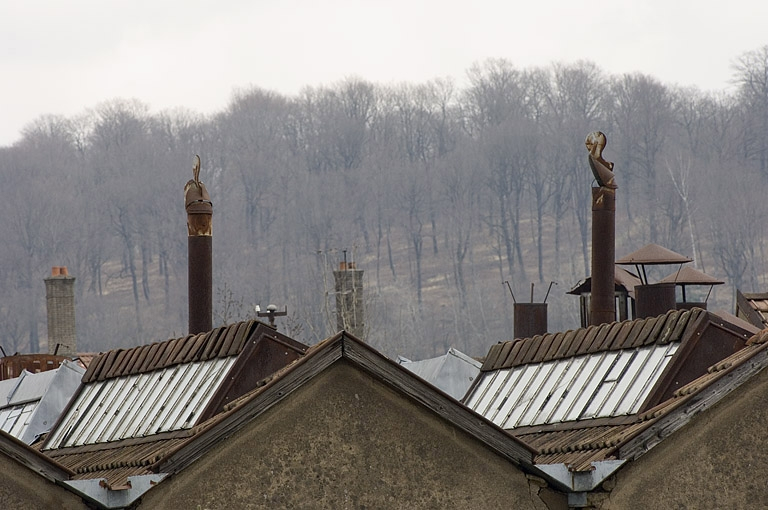 Détail des toitures et des cheminées métalliques. © Jérôme Mongreville / Région Bourgogne-Franche-Comté, Inventaire du patrimoine - 2006