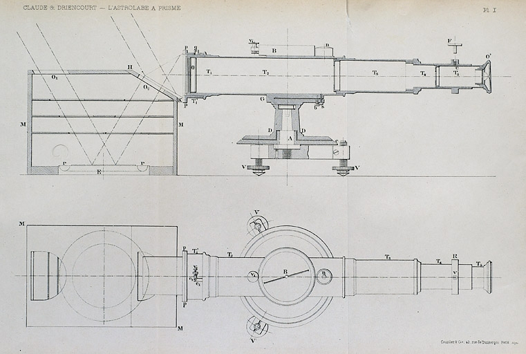 [Astrolabe à prisme Claude et Driencourt : coupe verticale et coupe horizontale], 1910. © Yves Sancey / Région Bourgogne-Franche-Comté, Inventaire du patrimoine - 2007
