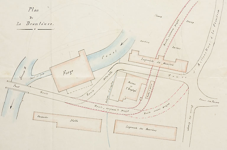 Plan de l'usine de la Branleure. © Jérôme Mongreville / Région Bourgogne-Franche-Comté, Inventaire du patrimoine - 2007 Plan de l'usine de la Branleure. © Jérôme Mongreville / Région Bourgogne-Franche-Comté, Inventaire du patrimoine - 2007