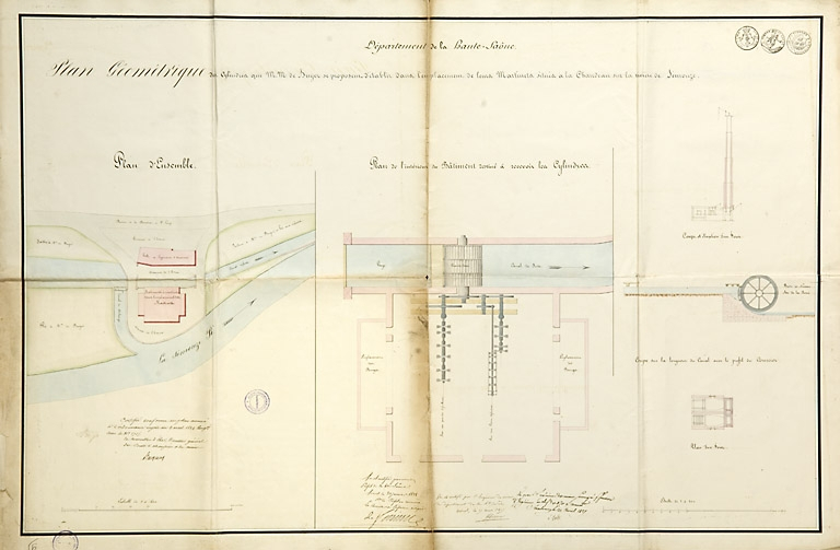 Plan géométrique des cylindres que MM. de Buyer se proposent d'établir dans l'emplacement de leurs martinets [...]. © Jérôme Mongreville / Région Bourgogne-Franche-Comté, Inventaire du patrimoine - 2007