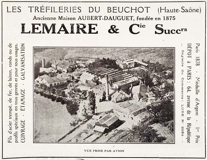 Les tréfileries du Beuchot [encart publicitaire]. © Jérôme  Mongreville (reproduction) / Région Bourgogne-Franche-Comté, Inventaire du patrimoine - 2007
