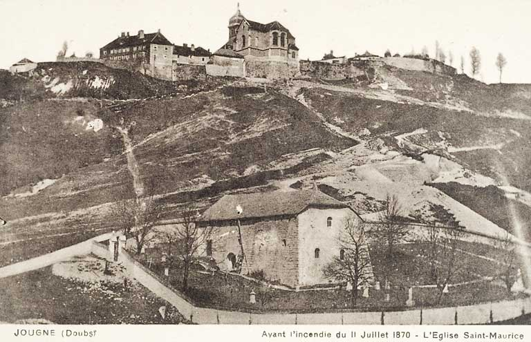 JOUGNE (Doubs). Avant l'incendie du 11 juillet 1870- L'Eglise Saint-Maurice. © Jérôme  Mongreville (reproduction) / Région Bourgogne-Franche-Comté, Inventaire du patrimoine - 2008