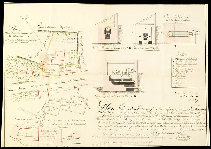 Plan géométral d'une partie des maisons et aisances du hameau dit des Maisonnettes [...] appartenant à Benoît Millot, mécanicien, [...] pour servir à l'instruction d'une demande en autorisation pour l'établissement d'une fonderie de seconde fusion m… © Jérôme Mongreville / Région Bourgogne-Franche-Comté, Inventaire du patrimoine - 2009