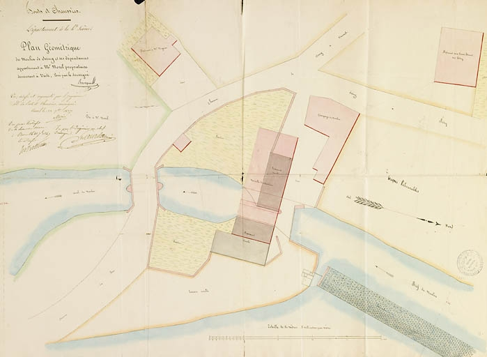 Plan géométrique du moulin de Soing et ses dépendances appartenant à Mr Morel [...]. © Jérôme Mongreville / Région Bourgogne-Franche-Comté, Inventaire du patrimoine - 2009