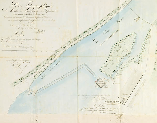 Plan topographique du moulin de Beaujeux avec ses dépendances appartenant à M. de Magnoncourt [...]. © Jérôme Mongreville, Parent / Région Bourgogne-Franche-Comté, Inventaire du patrimoine - 2009