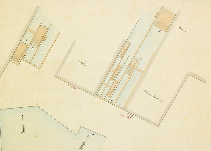 Plan de la tête d'eau et élévation des ouvrages [Plan-masse]. © Jérôme Mongreville / Région Bourgogne-Franche-Comté, Inventaire du patrimoine - 2009