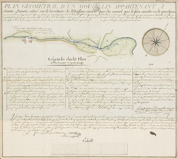 Plan géométral d'un moulin appartenant à Etienne Lanoir [...]. © Jérôme Mongreville / Région Bourgogne-Franche-Comté, Inventaire du patrimoine - 2009