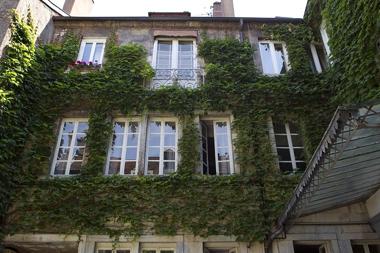 Façade postérieure du logis principal : détail de la partie supérieure. © Yves Sancey / Région Bourgogne-Franche-Comté, Inventaire du patrimoine - 2010