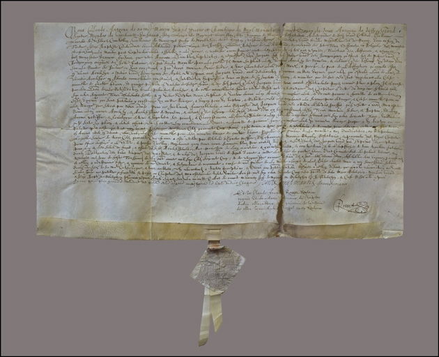 Acensement d'un décours d'eau sur la Bienne [...] par Catherin du Tartre, grand prieur, au profit de Claude Girod-Clerc de Bellefontaine, 1531. © Yves Sancey / Région Bourgogne-Franche-Comté, Inventaire du patrimoine - 2010