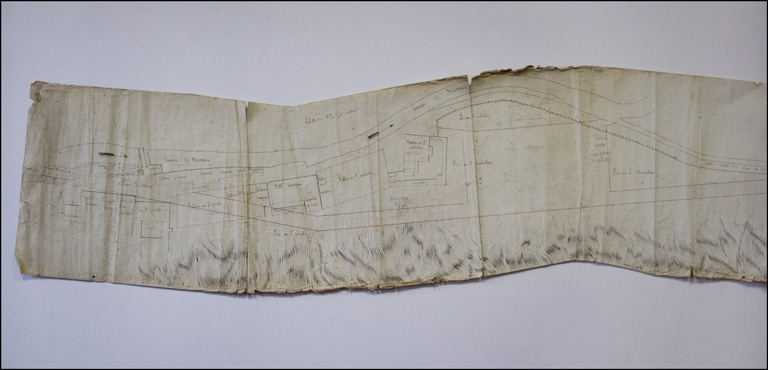 Route de Paris à Genève et Milan [détail de la partie gauche : de la place Lissac à la place Jaurès], 1809. © Yves Sancey / Région Bourgogne-Franche-Comté, Inventaire du patrimoine - 2010