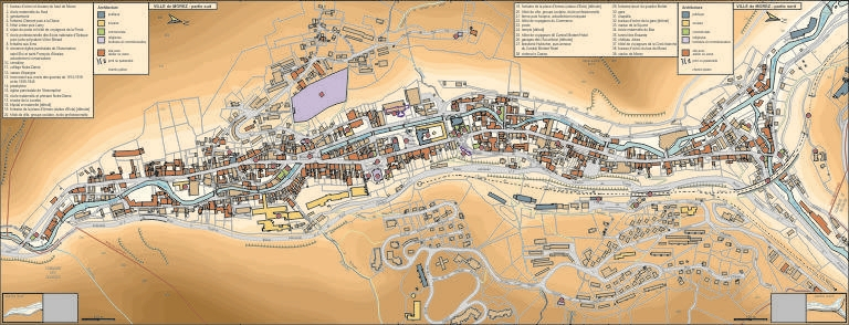 Plan de la ville donnant la nature des bâtiments et l'identification des principaux monuments. Echelle 1:3563 © André Céréza / Région Bourgogne-Franche-Comté, Inventaire du patrimoine - 2010 Plan de la ville donnant la nature des bâtiments et l'identification des principaux monuments. Echelle 1:3563 © André Céréza / Région Bourgogne-Franche-Comté, Inventaire du patrimoine - 2010