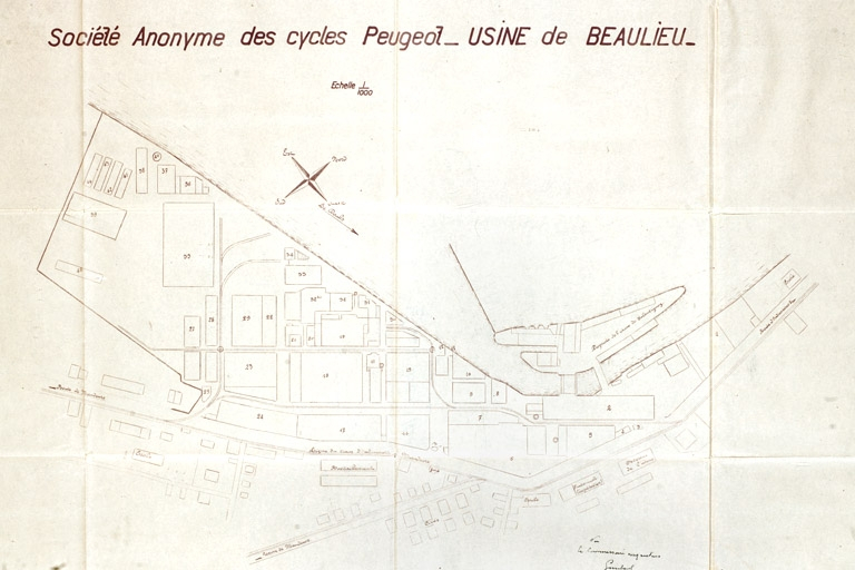 Société Anonyme des Cycles Peugeot - Usine de Beaulieu. [Plan de l'usine]. © Jérôme Mongreville / Région Bourgogne-Franche-Comté, Inventaire du patrimoine - 2011