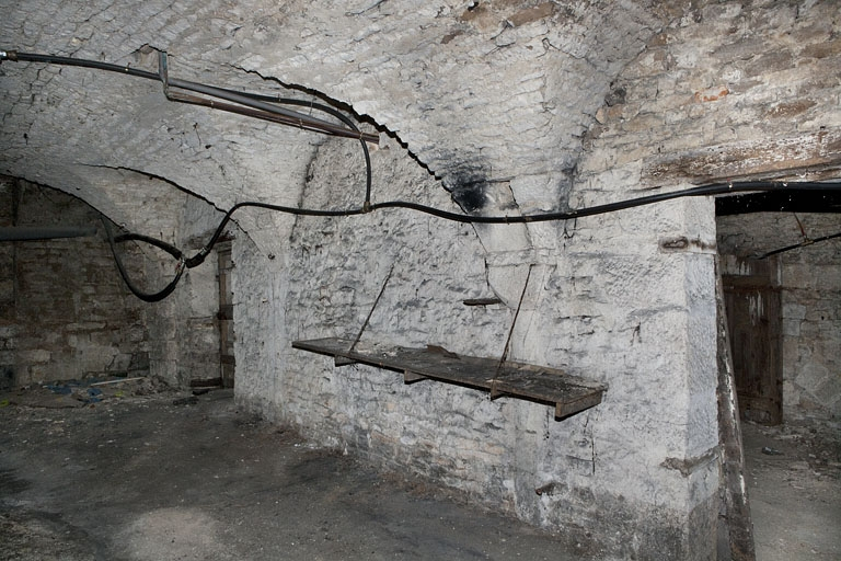 Logis principal, sous-sol : cave C, partie gauche, mur droit. © Yves Sancey / Région Bourgogne-Franche-Comté, Inventaire du patrimoine - 2011