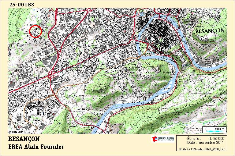 Carte de localisation. Carte topographique, IGN, 2011, dalle 0870-2260-L2E, échelle 1:25 000. © André Céréza / Région Bourgogne-Franche-Comté, Inventaire du patrimoine - 2011