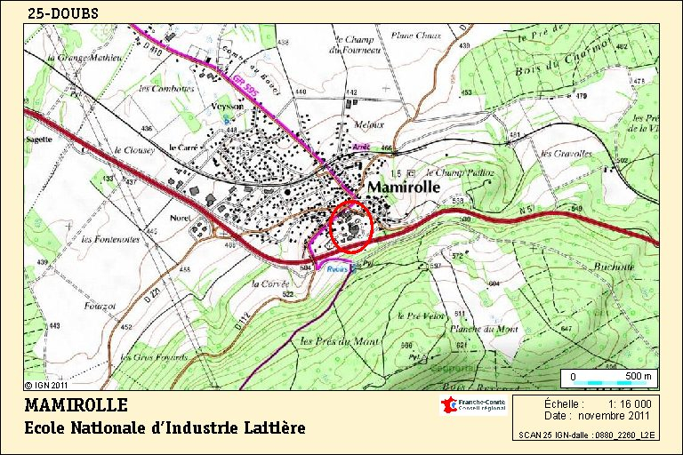 Carte de localisation. Carte topographique, IGN, 2011, dalle 0880-2260-L2E, échelle 1:16 000. © André Céréza / Région Bourgogne-Franche-Comté, Inventaire du patrimoine - 2011
