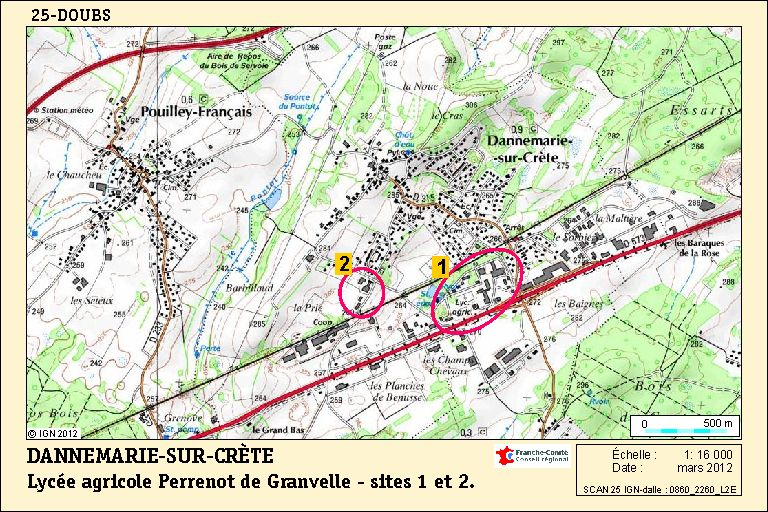 Carte de localisation. Carte topographique, IGN, 2012, dalle 0860-2260-L2E, échelle 1:16 000. © André Céréza / Région Bourgogne-Franche-Comté, Inventaire du patrimoine - 2012