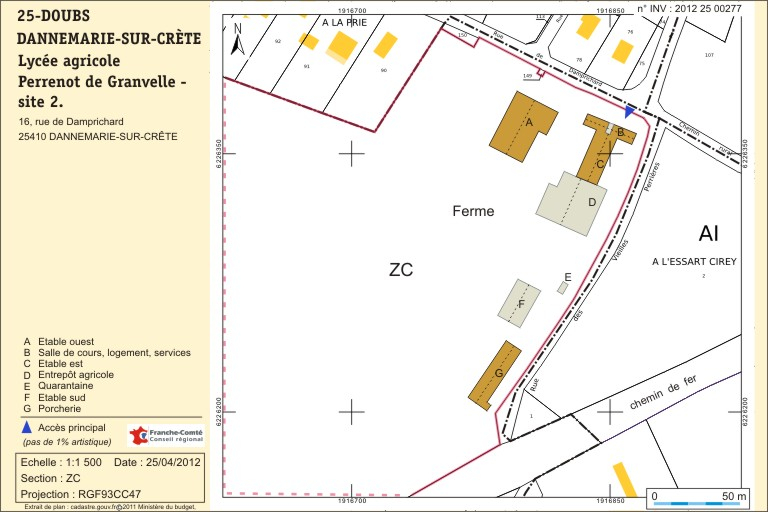  site 2 : plan-masse de la ferme d'application. Extrait du plan cadastral numérisé, 2011, section ZC, échelle 1:1500. © André Céréza / Région Bourgogne-Franche-Comté, Inventaire du patrimoine - 2012