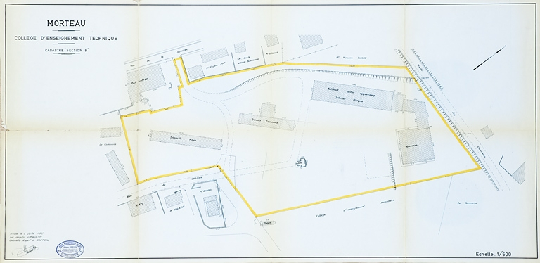 Morteau. Collège d'enseignement technique. Cadastre « section B » [plan-masse], 1967. © Jérôme Mongreville / Région Bourgogne-Franche-Comté, Inventaire du patrimoine - 2012