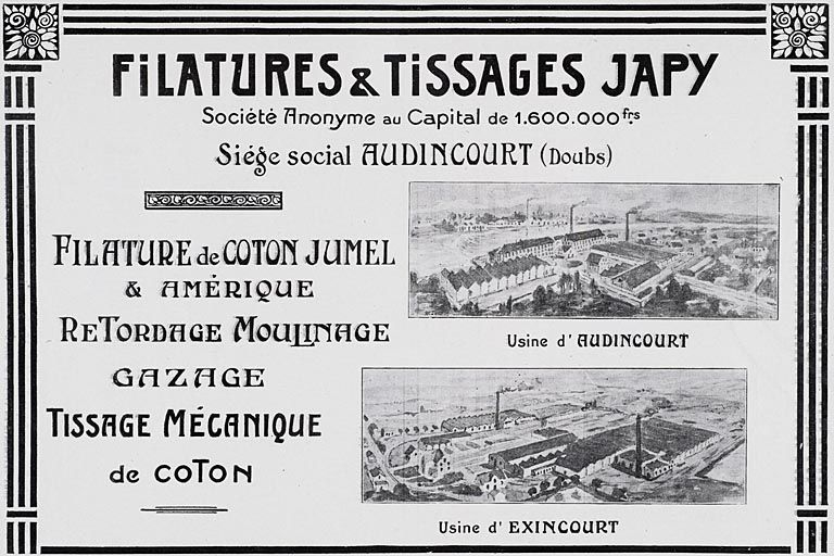 Filatures et tissages Japy [vue cavalière des usines d'Audincourt et d'Exincourt]. © Marc Loukachine / Région Bourgogne-Franche-Comté, Inventaire du patrimoine - 2012
