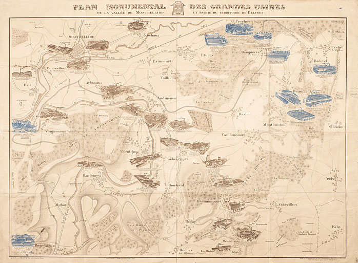 Plan monumental des grandes usines de la vallée de Montbéliard et partie du Territoire de Belfort. © Jérôme Mongreville / Région Bourgogne-Franche-Comté, Inventaire du patrimoine - 2012