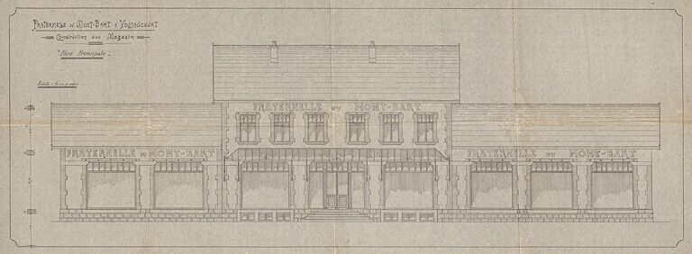 Fraternelle du Mont-Bart à Voujeaucourt - Construction d'un magasin. Face principale. © Jérôme Mongreville / Région Bourgogne-Franche-Comté, Inventaire du patrimoine - 2012