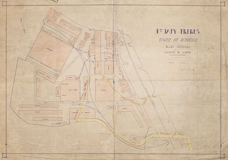 Ets Japy Frères. Usine du Rondelot - Plan général et conduite à vapeur. © Jérôme Mongreville / Région Bourgogne-Franche-Comté, Inventaire du patrimoine - 2012