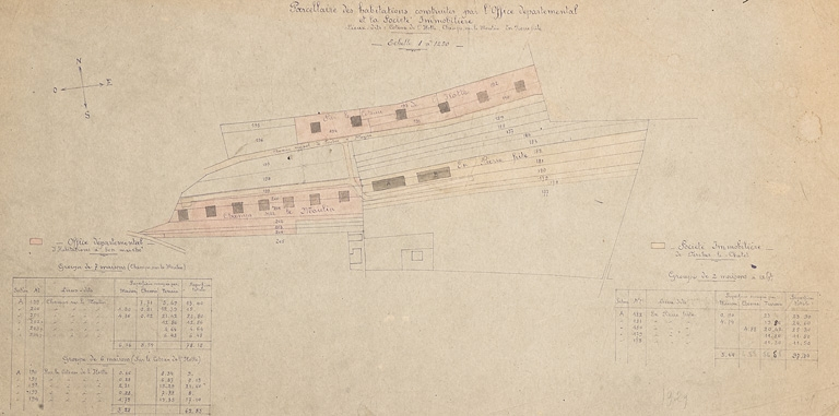 Parcellaire des habitations construites par l'office départemental et la société immobilière, lieux-dits Côteaux de l'Ilotte - Champs sur le Moulin - En Pierre Frite. © Jérôme Mongreville / Région Bourgogne-Franche-Comté, Inventaire du patrimoine - 2012 Parcellaire des habitations construites par l'office départemental et la société immobilière, lieux-dits Côteaux de l'Ilotte - Champs sur le Moulin - En Pierre Frite. © Jérôme Mongreville / Région Bourgogne-Franche-Comté, Inventaire du patrimoine - 2012